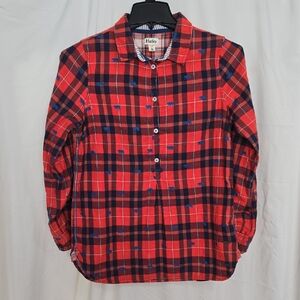 Hatley Women's Small Red/Blue Plaid Quarter Button Long Sleeve Shirt